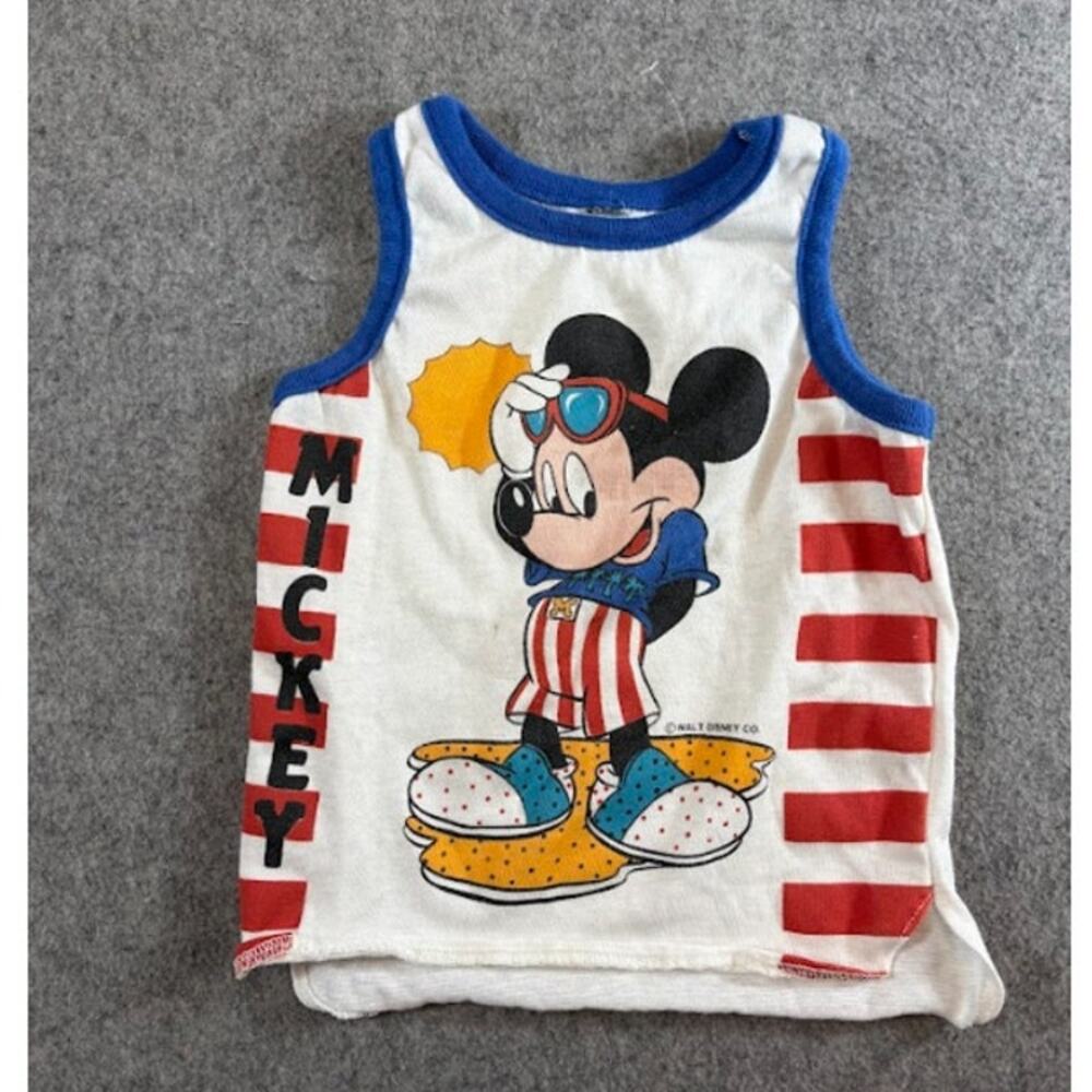 VTG Disney Mickey Mouse Tank Top Baby Tee Toddler 2T White Red Kidcore 70s 1970s